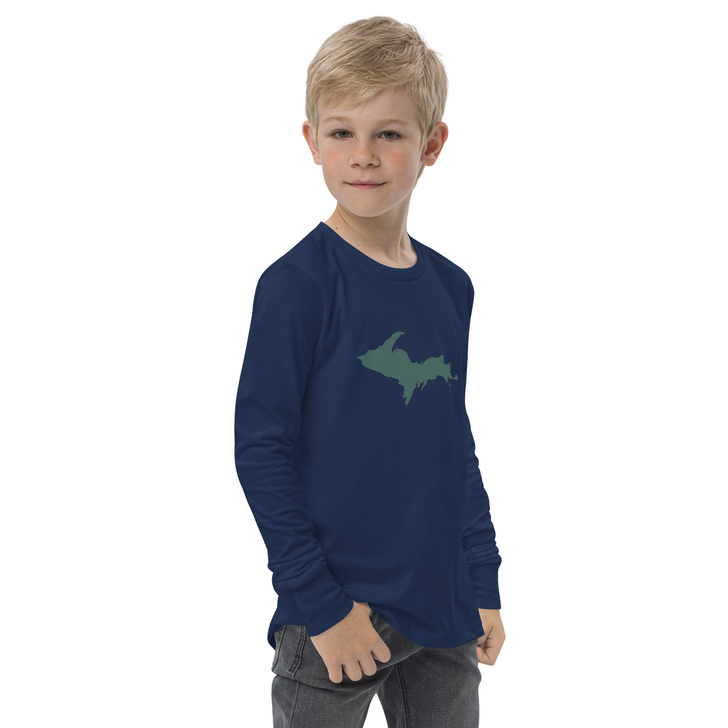 Michigan Upper Peninsula T-Shirt (w/ Green UP Outline) | Youth Long Sleeve