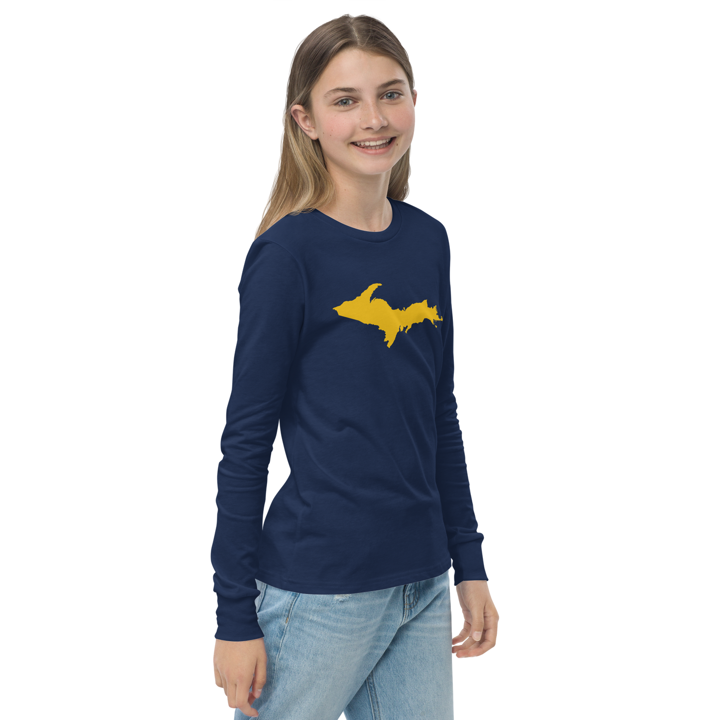 Michigan Upper Peninsula T-Shirt (w/ Gold UP Outline) | Youth Long Sleeve