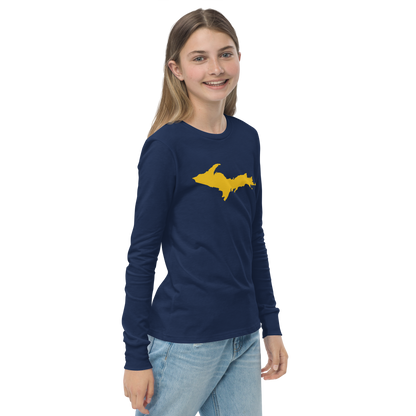 Michigan Upper Peninsula T-Shirt (w/ Gold UP Outline) | Youth Long Sleeve