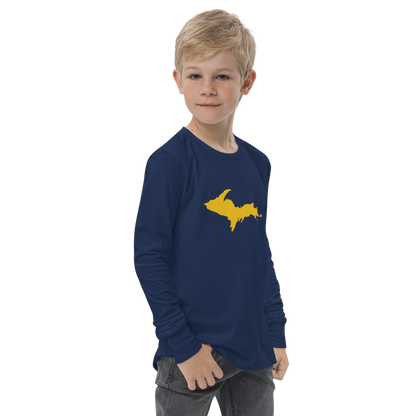 Michigan Upper Peninsula T-Shirt (w/ Gold UP Outline) | Youth Long Sleeve