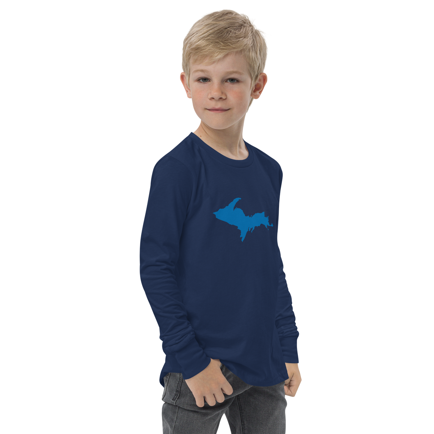 Michigan Upper Peninsula T-Shirt (w/ Azure UP Outline) | Youth Long Sleeve