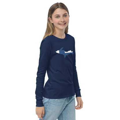 Michigan Upper Peninsula T-Shirt (w/ UP Finland Flag Outline) | Youth Long Sleeve