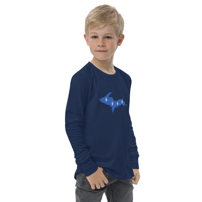 Michigan Upper Peninsula T-Shirt (w/ UP Quebec Flag Outline) | Youth Long Sleeve