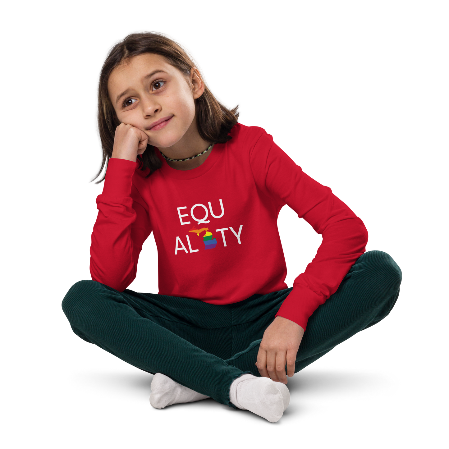 Michigan 'Equality' T-Shirt (LGBTQ Pride Colors) | Unisex Youth Long Sleeve