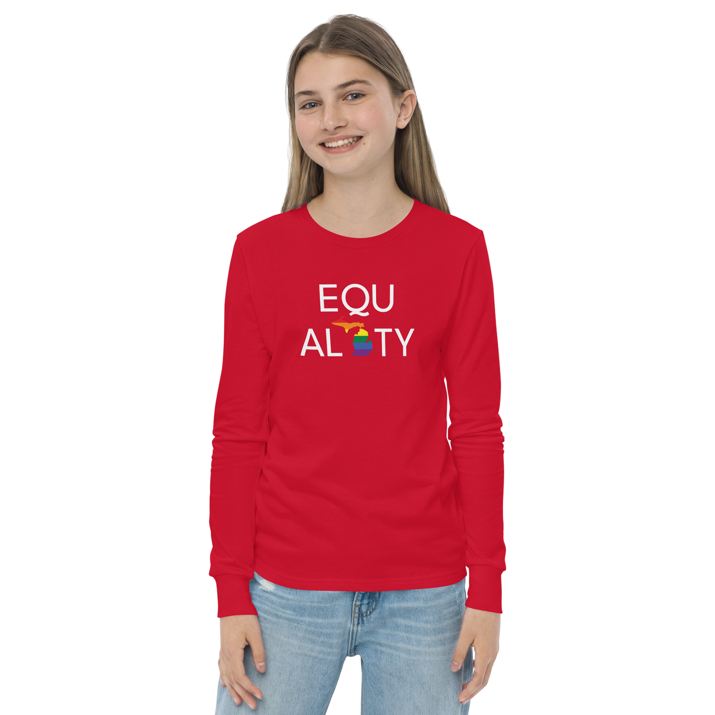 Michigan 'Equality' T-Shirt (LGBTQ Pride Colors) | Unisex Youth Long Sleeve