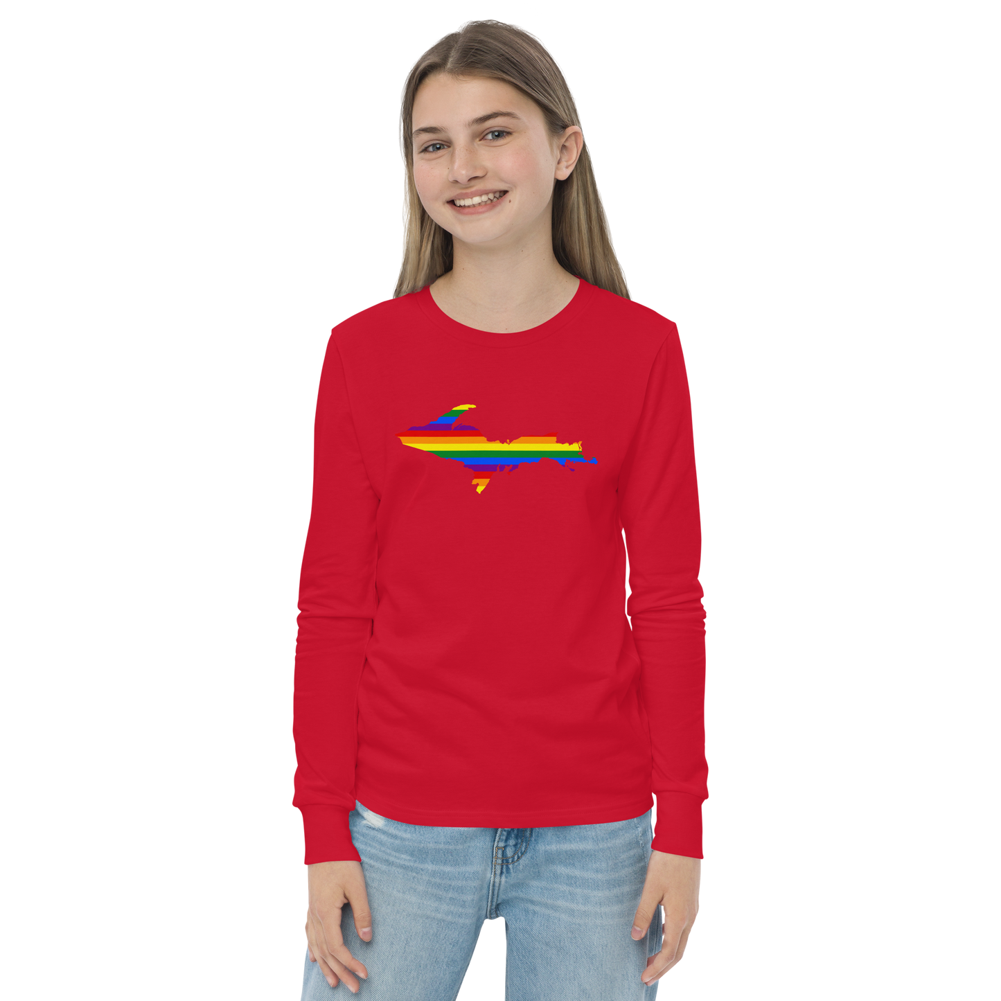 Michigan Upper Peninsula T-Shirt (w/ UP Pride Flag Outline) | Youth Long Sleeve