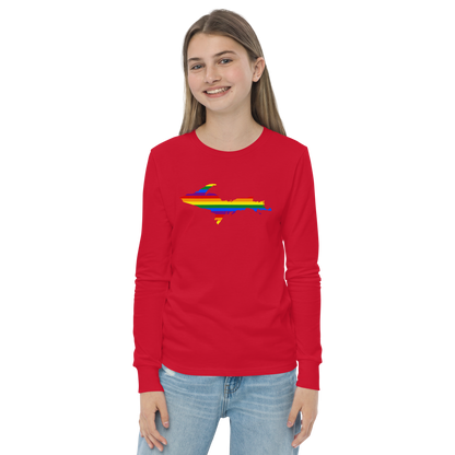 Michigan Upper Peninsula T-Shirt (w/ UP Pride Flag Outline) | Youth Long Sleeve