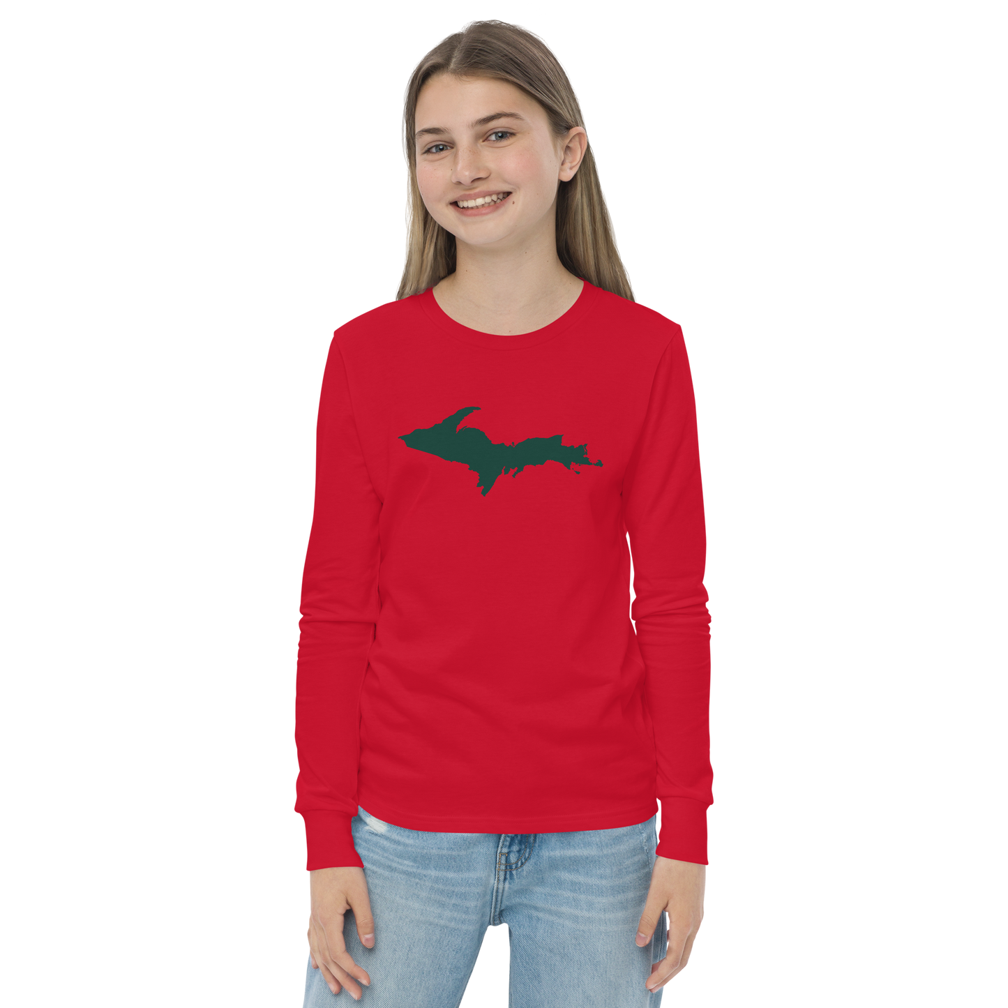 Michigan Upper Peninsula T-Shirt (w/ Green UP Outline) | Youth Long Sleeve