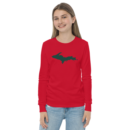 Michigan Upper Peninsula T-Shirt (w/ Green UP Outline) | Youth Long Sleeve