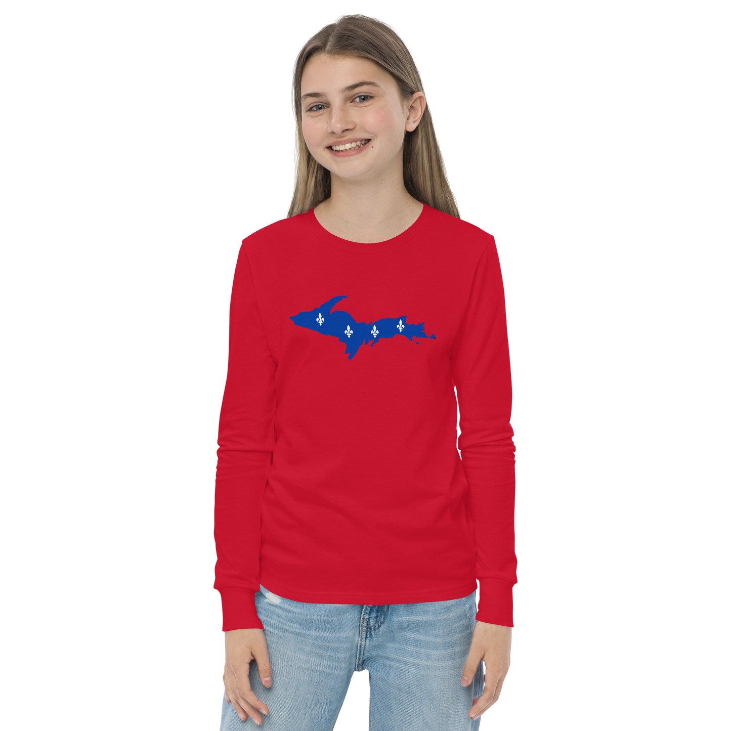 Michigan Upper Peninsula T-Shirt (w/ UP Quebec Flag Outline) | Youth Long Sleeve