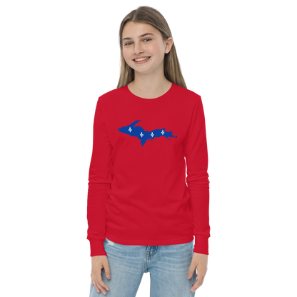 Michigan Upper Peninsula T-Shirt (w/ UP Quebec Flag Outline) | Youth Long Sleeve