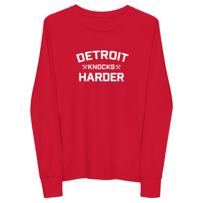 'Detroit Knocks Harder' T-Shirt | Unisex Youth Long Sleeve - Circumspice Michigan