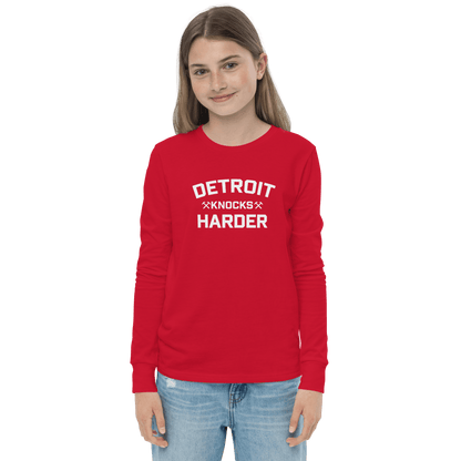 'Detroit Knocks Harder' T-Shirt | Unisex Youth Long Sleeve - Circumspice Michigan