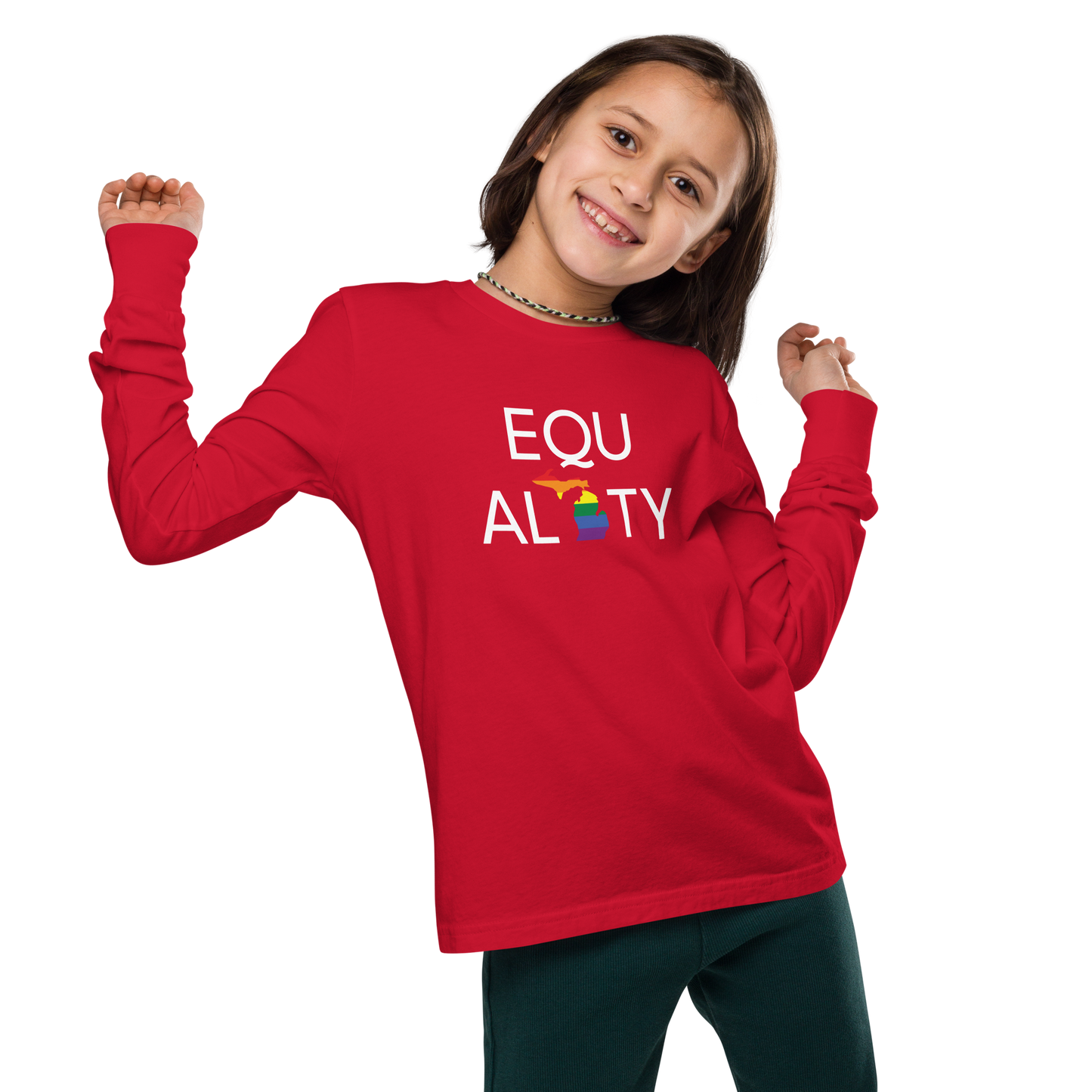 Michigan 'Equality' T-Shirt (LGBTQ Pride Colors) | Unisex Youth Long Sleeve