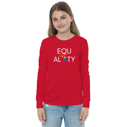 Michigan 'Equality' T-Shirt (LGBTQ Pride Colors) | Unisex Youth Long Sleeve