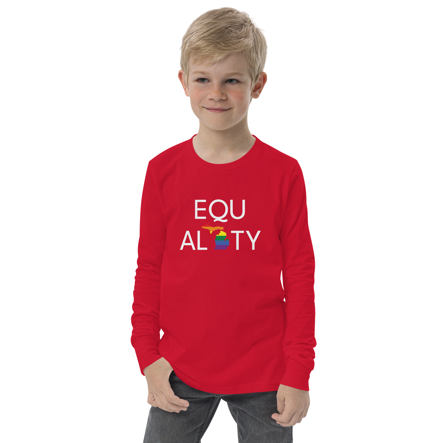 Michigan 'Equality' T-Shirt (LGBTQ Pride Colors) | Unisex Youth Long Sleeve