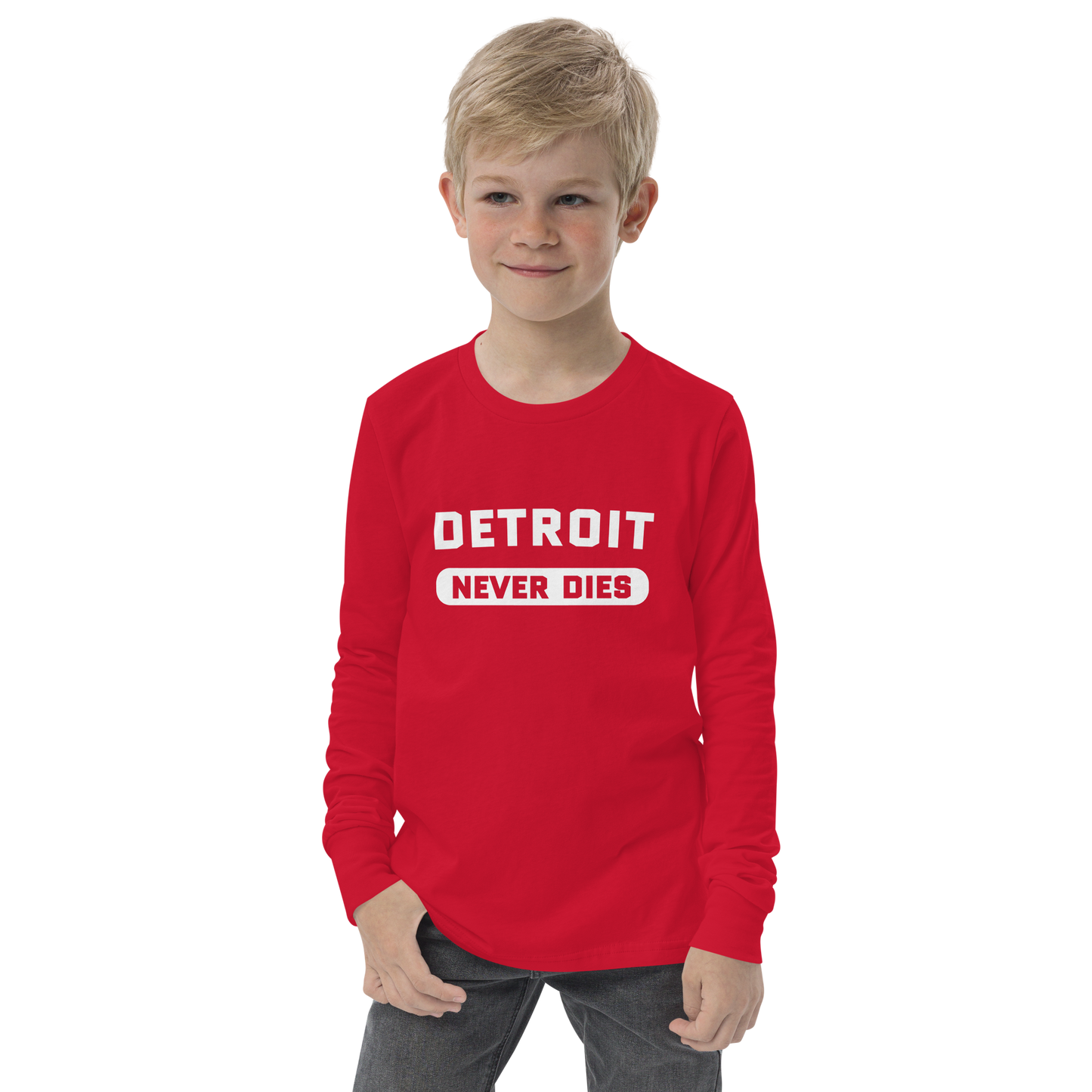 'Detroit Never Dies' T-Shirt | Unisex Youth Long Sleeve