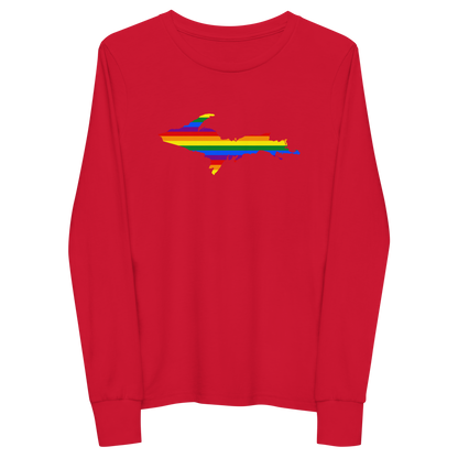 Michigan Upper Peninsula T-Shirt (w/ UP Pride Flag Outline) | Youth Long Sleeve