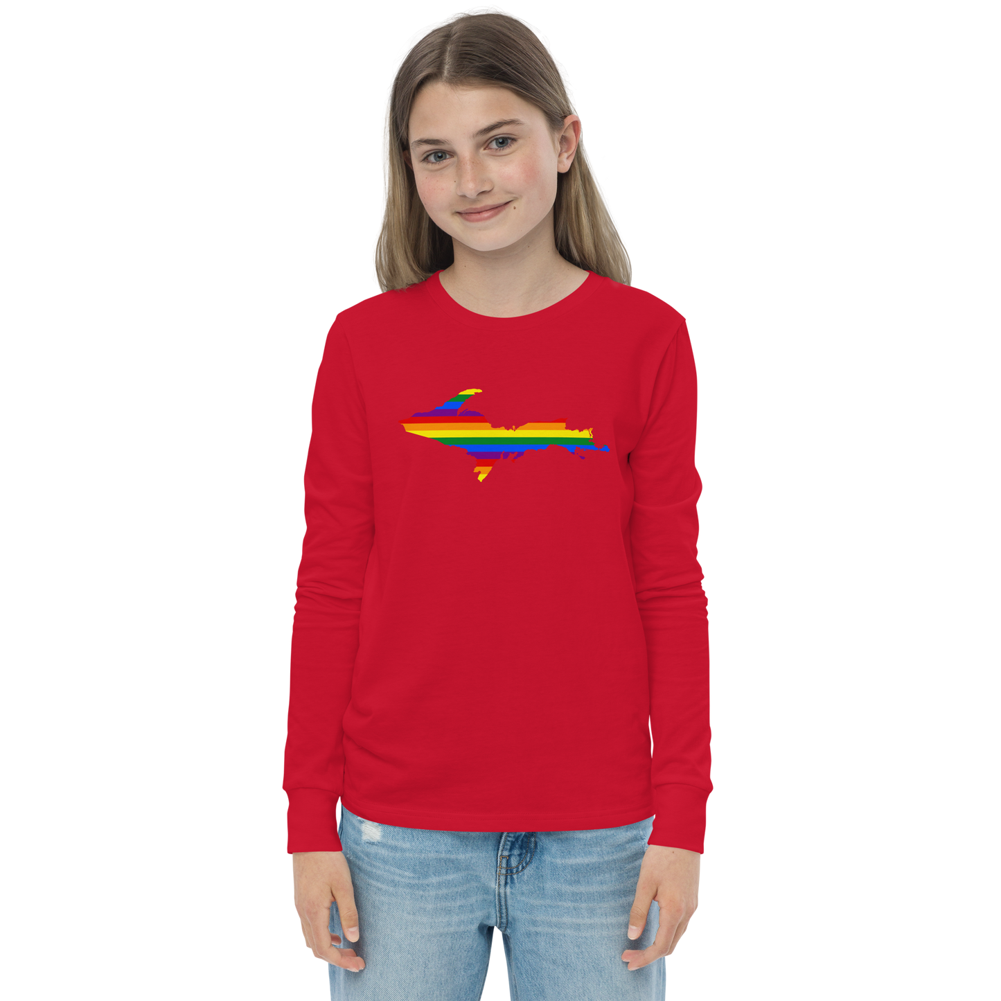 Michigan Upper Peninsula T-Shirt (w/ UP Pride Flag Outline) | Youth Long Sleeve