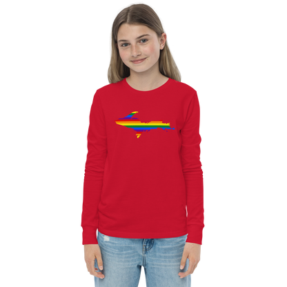 Michigan Upper Peninsula T-Shirt (w/ UP Pride Flag Outline) | Youth Long Sleeve