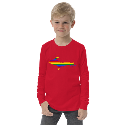 Michigan Upper Peninsula T-Shirt (w/ UP Pride Flag Outline) | Youth Long Sleeve