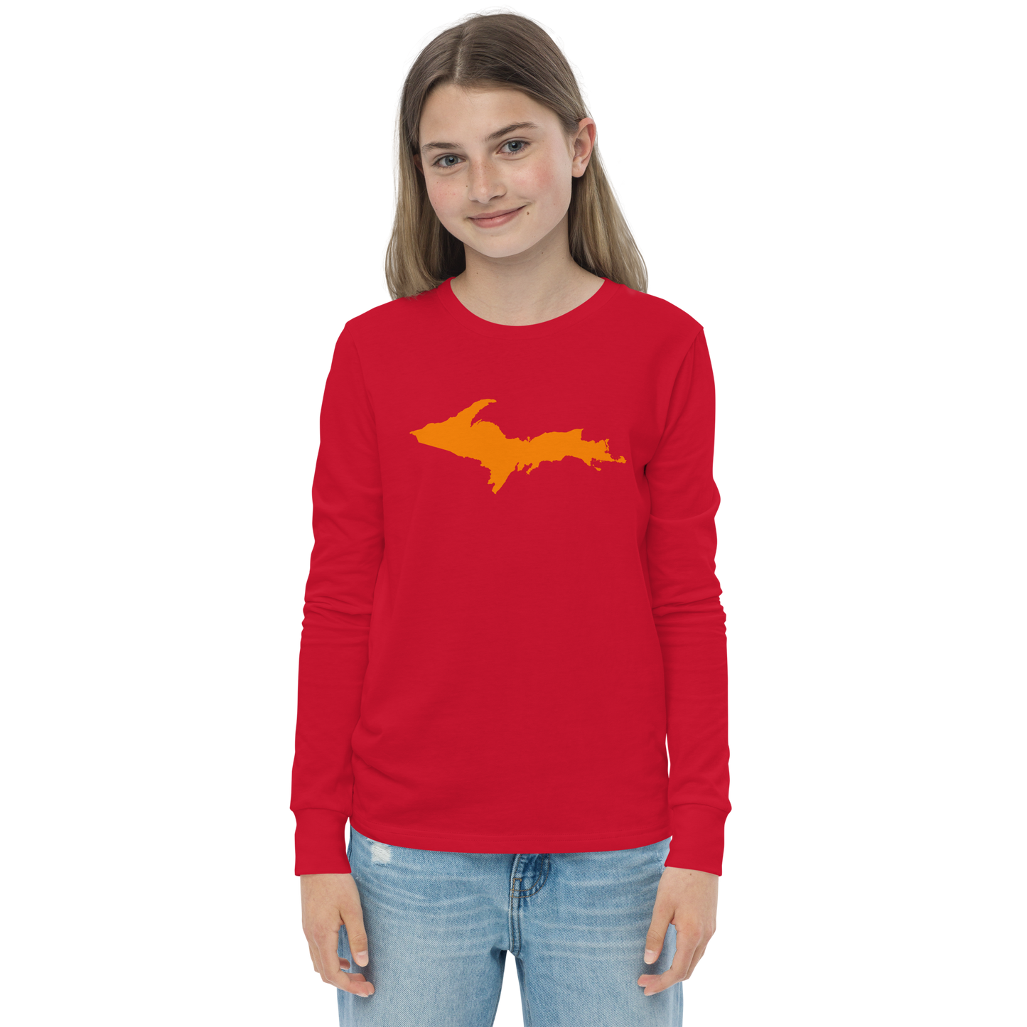 Michigan Upper Peninsula T-Shirt (w/ Orange UP Outline) | Youth Long Sleeve