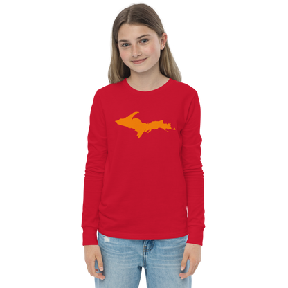 Michigan Upper Peninsula T-Shirt (w/ Orange UP Outline) | Youth Long Sleeve