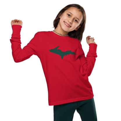 Michigan Upper Peninsula T-Shirt (w/ Green UP Outline) | Youth Long Sleeve