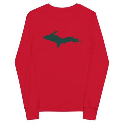 Michigan Upper Peninsula T-Shirt (w/ Green UP Outline) | Youth Long Sleeve