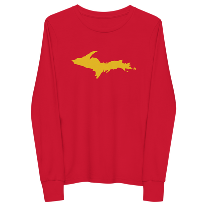 Michigan Upper Peninsula T-Shirt (w/ Gold UP Outline) | Youth Long Sleeve