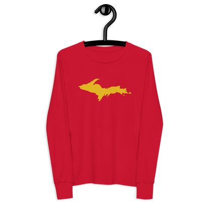 Michigan Upper Peninsula T-Shirt (w/ Gold UP Outline) | Youth Long Sleeve