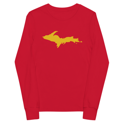 Michigan Upper Peninsula T-Shirt (w/ Gold UP Outline) | Youth Long Sleeve