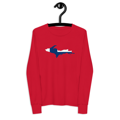 Michigan Upper Peninsula T-Shirt (w/ UP Finland Flag Outline) | Youth Long Sleeve