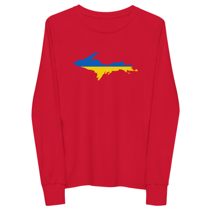 Michigan Upper Peninsula T-Shirt (w/ UP Ukraine Flag Outline) | Youth Long Sleeve