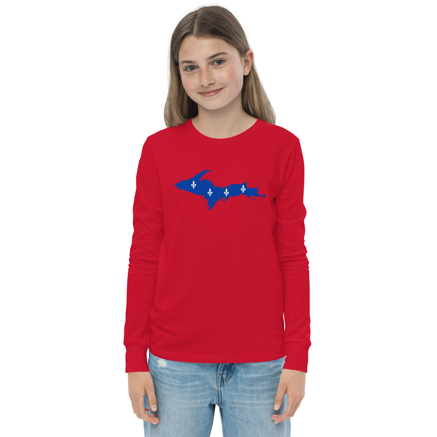 Michigan Upper Peninsula T-Shirt (w/ UP Quebec Flag Outline) | Youth Long Sleeve