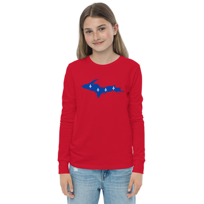 Michigan Upper Peninsula T-Shirt (w/ UP Quebec Flag Outline) | Youth Long Sleeve