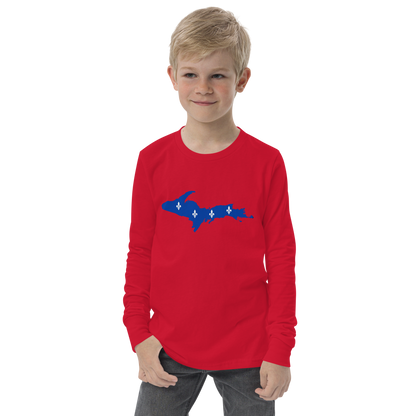 Michigan Upper Peninsula T-Shirt (w/ UP Quebec Flag Outline) | Youth Long Sleeve