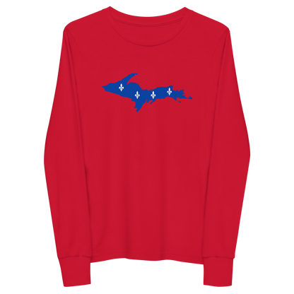 Michigan Upper Peninsula T-Shirt (w/ UP Quebec Flag Outline) | Youth Long Sleeve