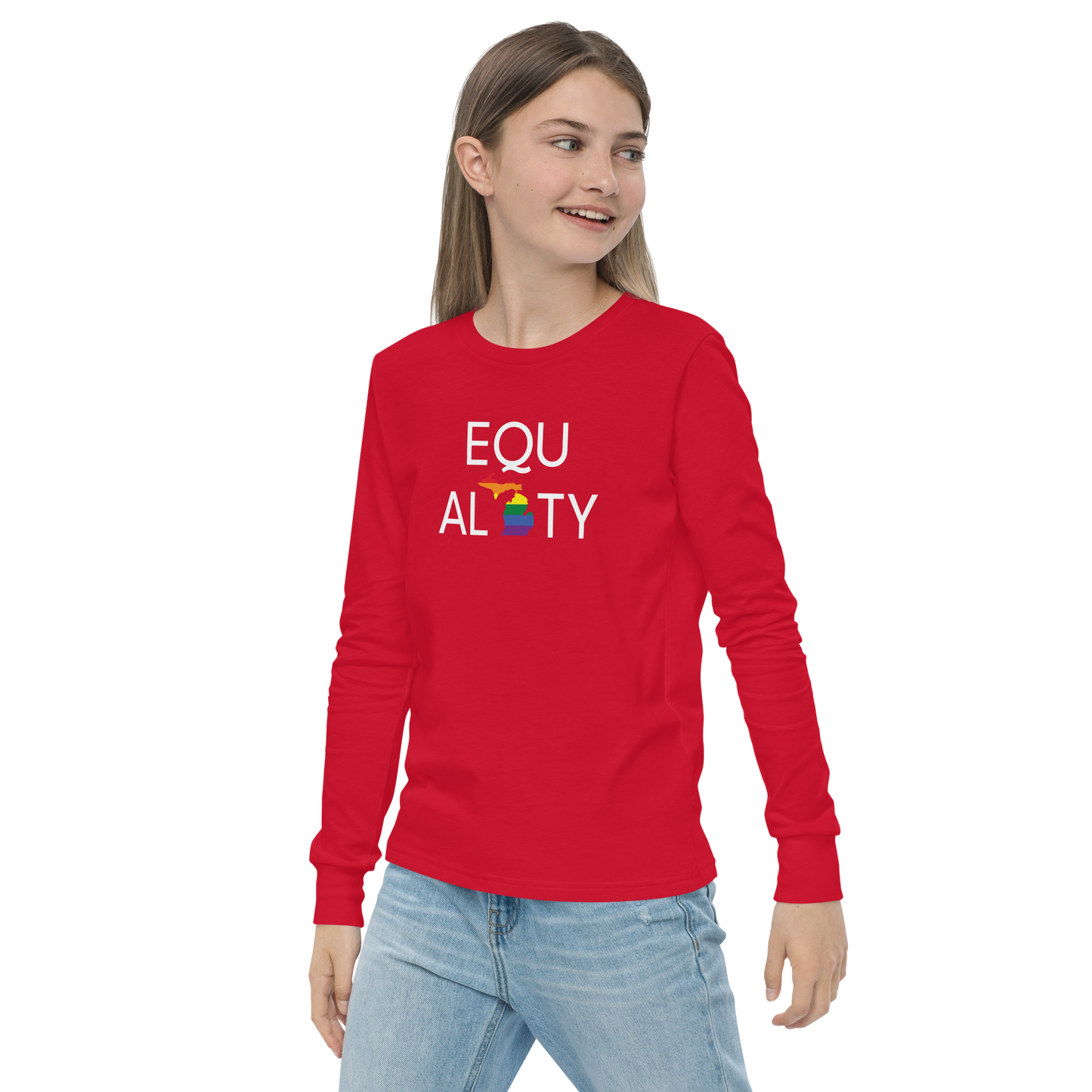 Michigan 'Equality' T-Shirt (LGBTQ Pride Colors) | Unisex Youth Long Sleeve