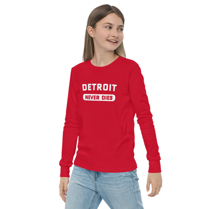 'Detroit Never Dies' T-Shirt | Unisex Youth Long Sleeve