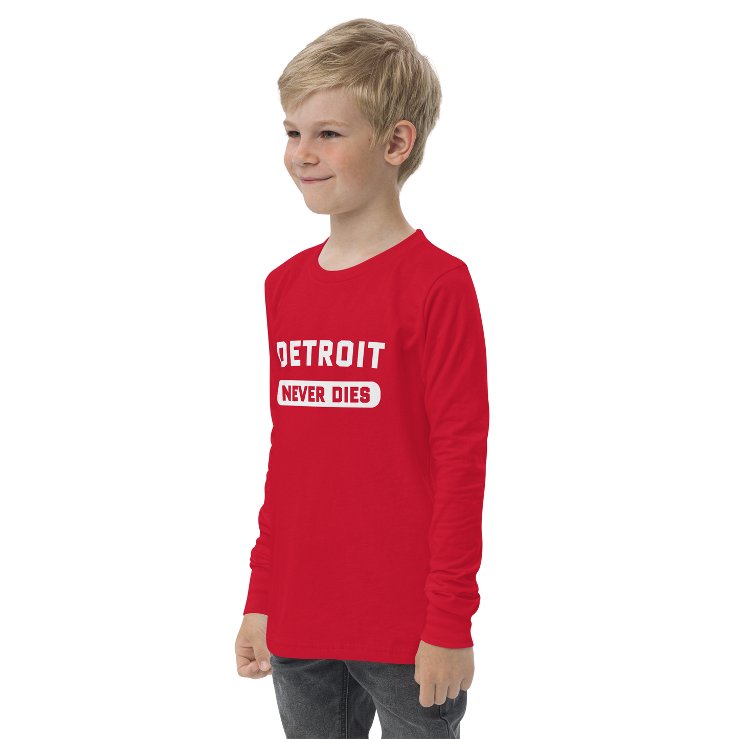 'Detroit Never Dies' T-Shirt | Unisex Youth Long Sleeve