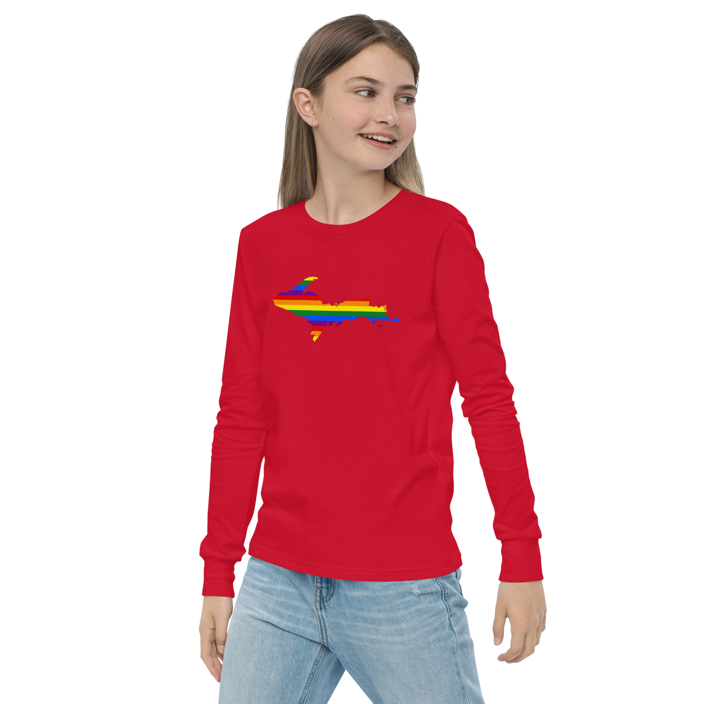 Michigan Upper Peninsula T-Shirt (w/ UP Pride Flag Outline) | Youth Long Sleeve