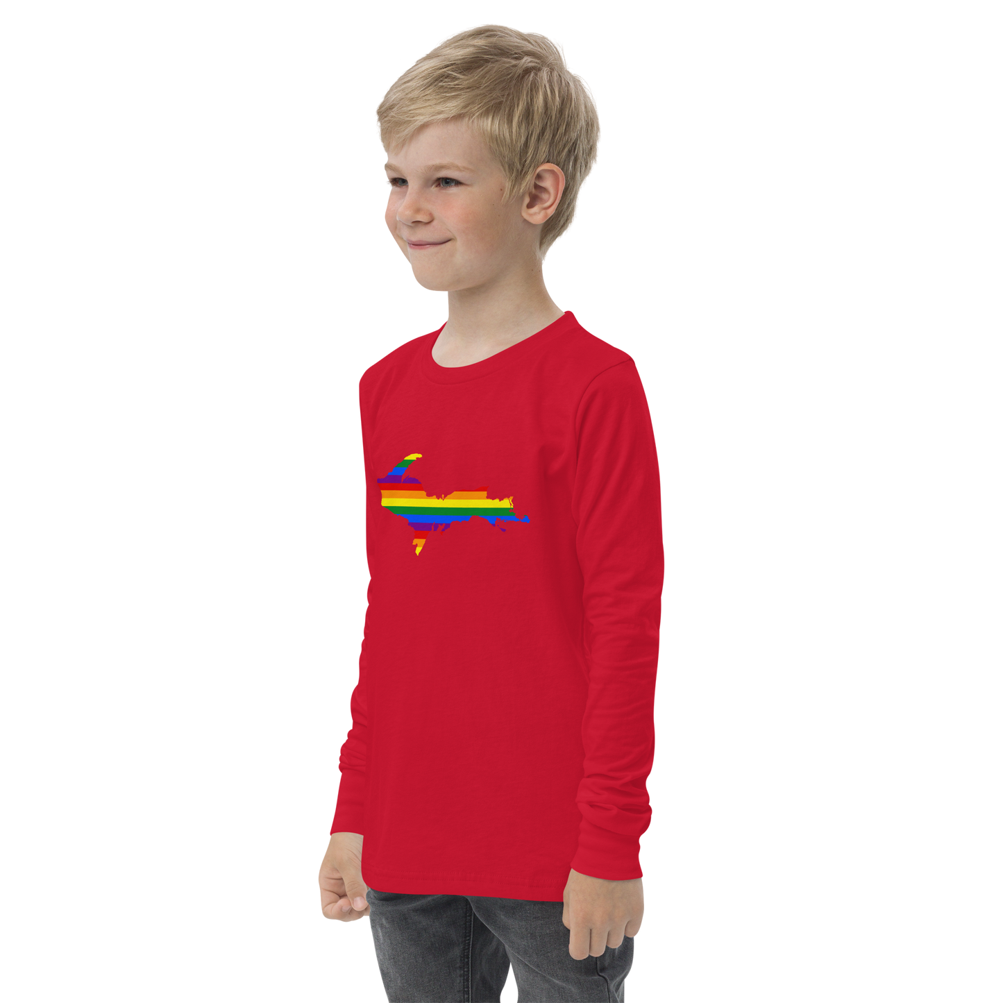 Michigan Upper Peninsula T-Shirt (w/ UP Pride Flag Outline) | Youth Long Sleeve