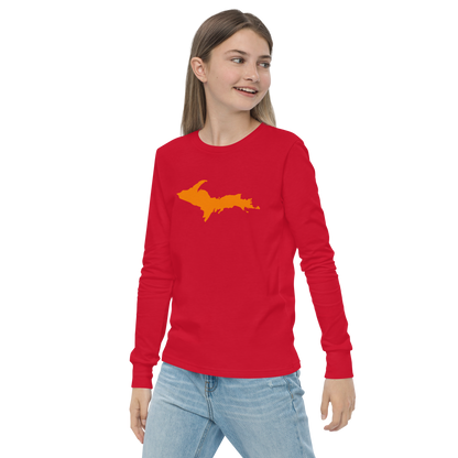 Michigan Upper Peninsula T-Shirt (w/ Orange UP Outline) | Youth Long Sleeve