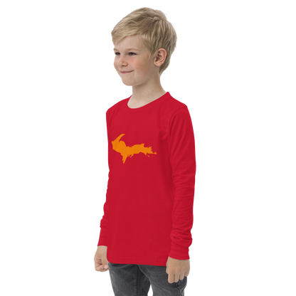 Michigan Upper Peninsula T-Shirt (w/ Orange UP Outline) | Youth Long Sleeve