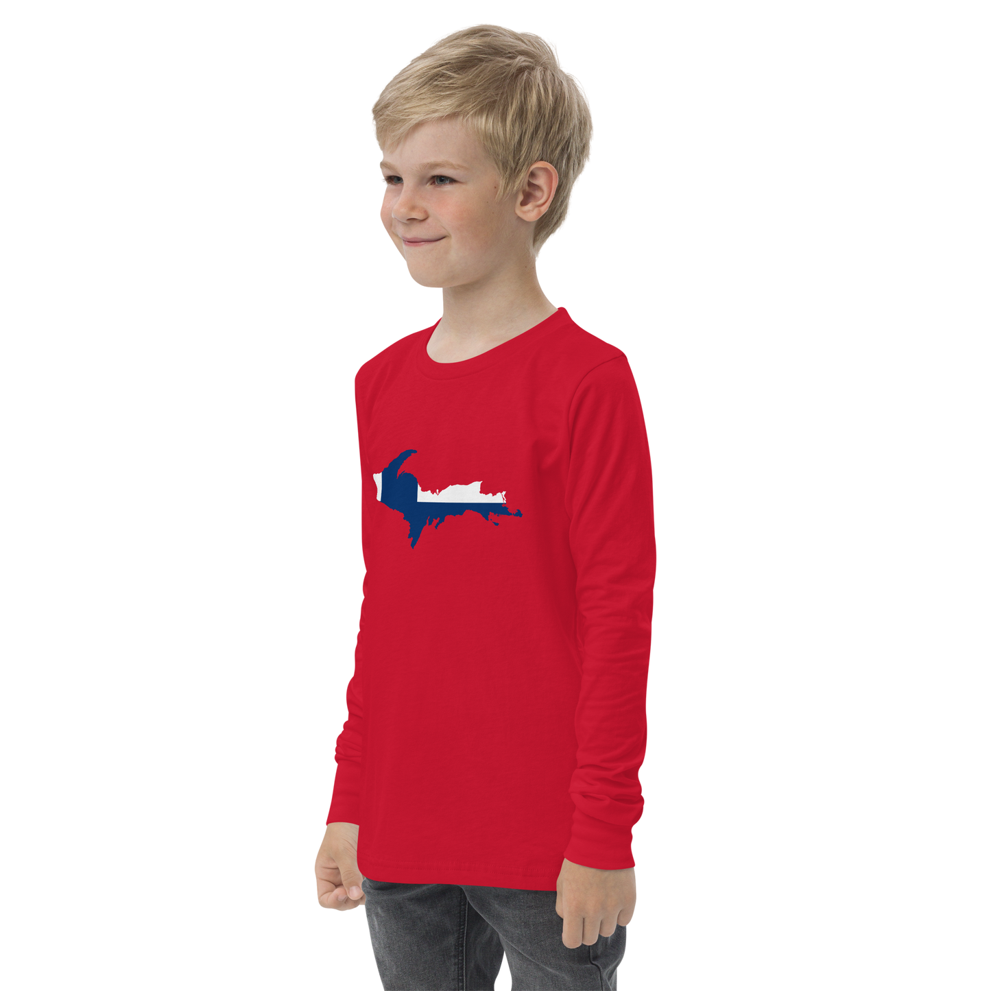 Michigan Upper Peninsula T-Shirt (w/ UP Finland Flag Outline) | Youth Long Sleeve