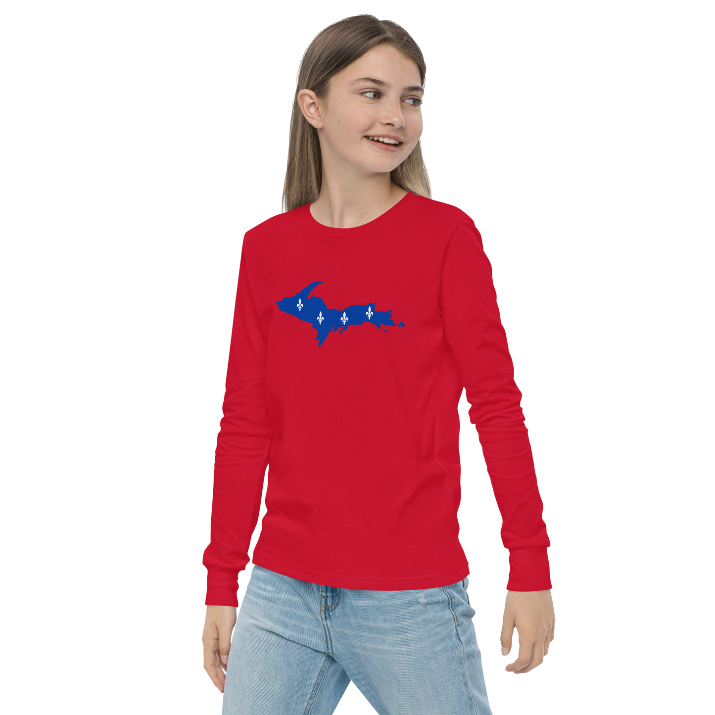 Michigan Upper Peninsula T-Shirt (w/ UP Quebec Flag Outline) | Youth Long Sleeve