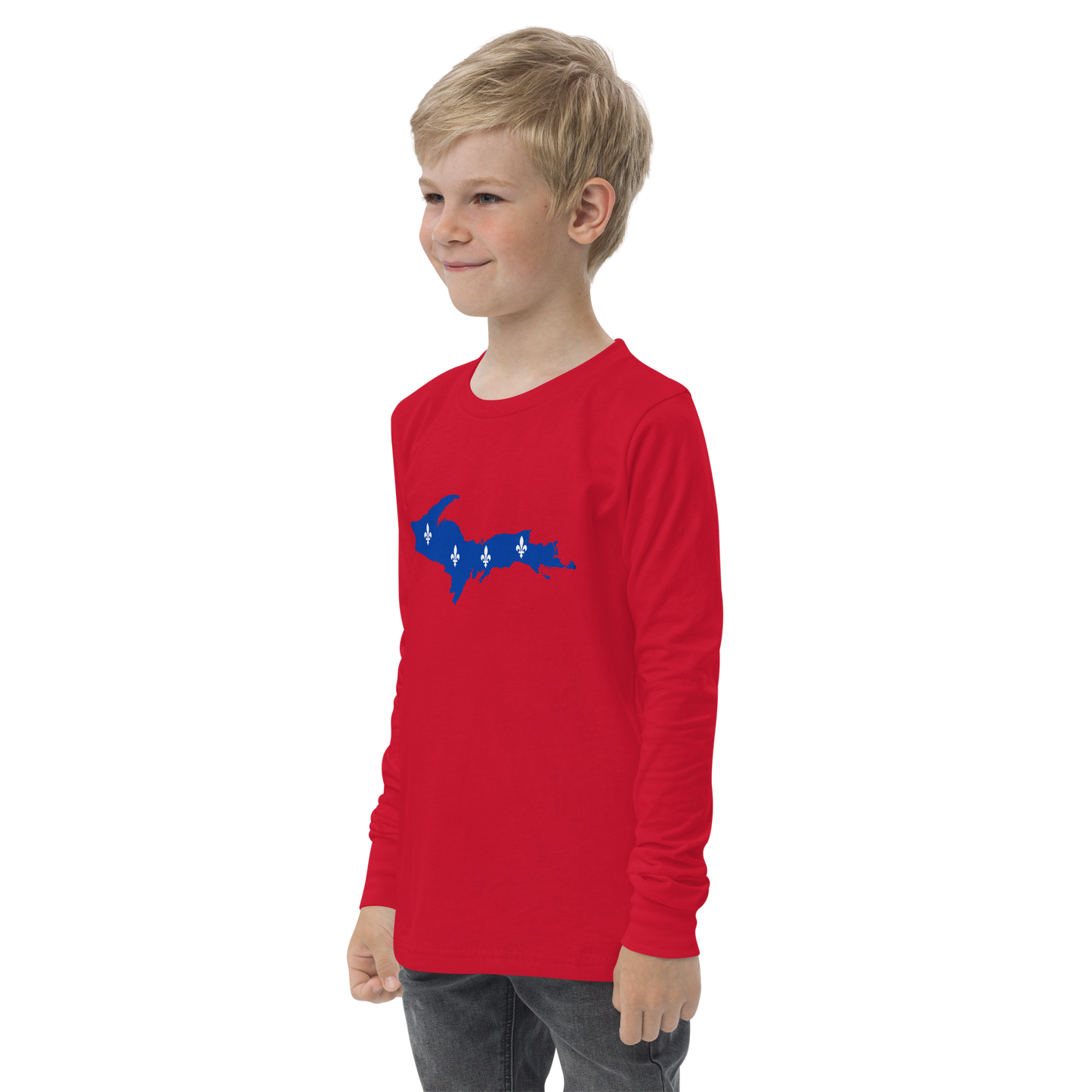 Michigan Upper Peninsula T-Shirt (w/ UP Quebec Flag Outline) | Youth Long Sleeve