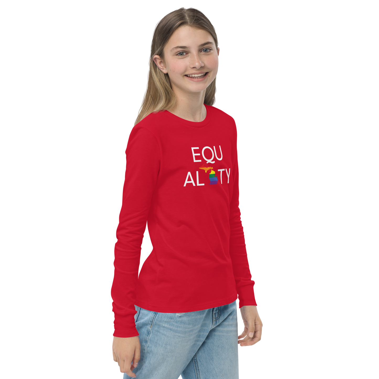 Michigan 'Equality' T-Shirt (LGBTQ Pride Colors) | Unisex Youth Long Sleeve