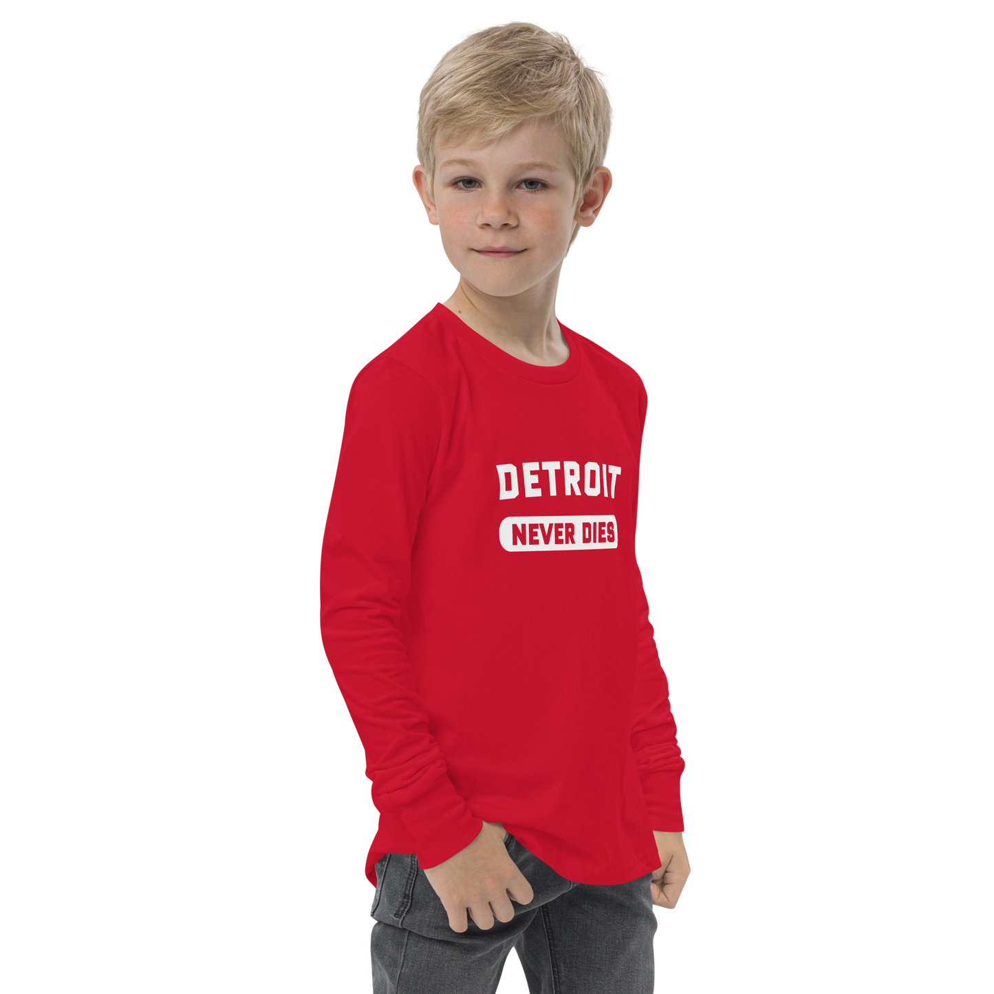 'Detroit Never Dies' T-Shirt | Unisex Youth Long Sleeve